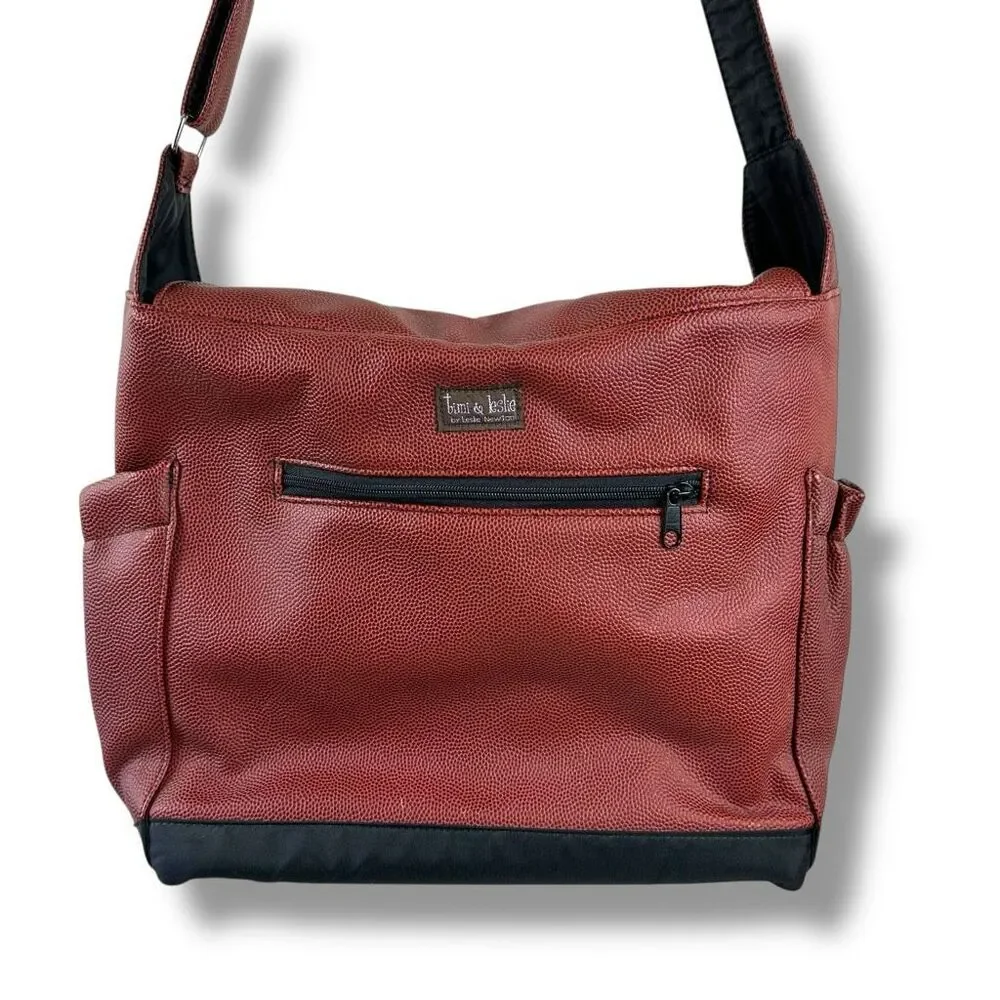 Timi & Leslie Football Stitch Men's Diaper‎ Bag Brown Leather Game Day Sporty